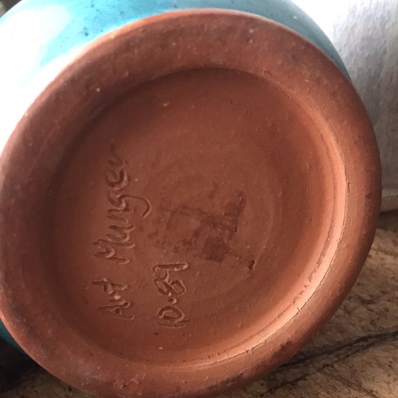 2 Clay Glazed Vases Signed Vintage Perfect - Picture 9 of 12